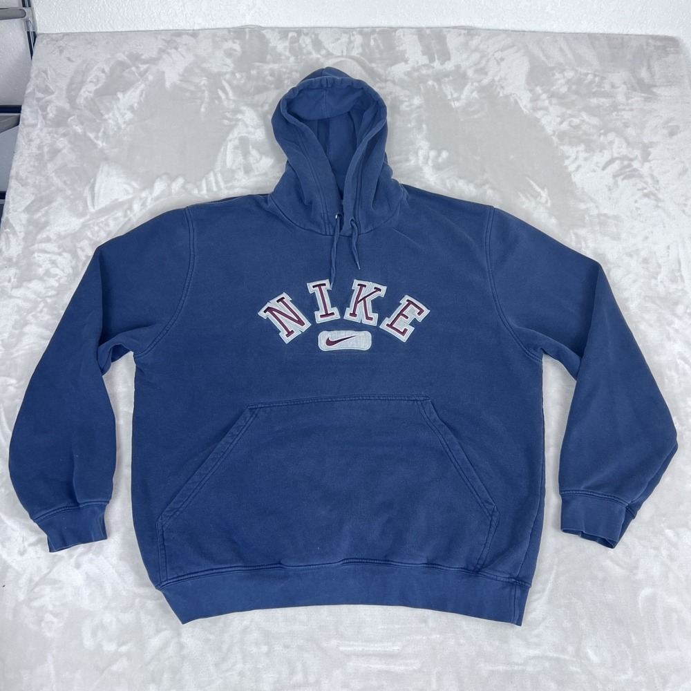 Vintage Y2K Nike Pullover Hoodie Mens Large Blue Embroidered Logo Streetwear